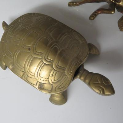 Vintage Brass Turtle & Brass Fly Ashtray / Trinket Box