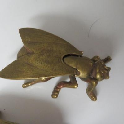 Vintage Brass Turtle & Brass Fly Ashtray / Trinket Box