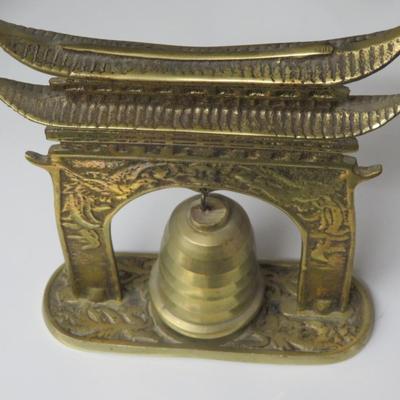 Vintage Solid Brass Pagoda Temple Bell Gong Chinese Asian
