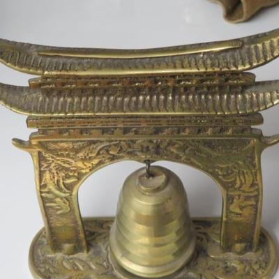Vintage Solid Brass Pagoda Temple Bell Gong Chinese Asian