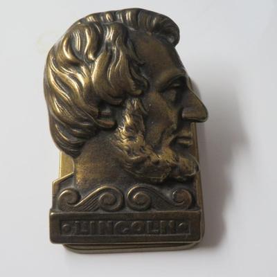 Antique Brass Office Desk Top Paper Holder - Abraham Lincoln