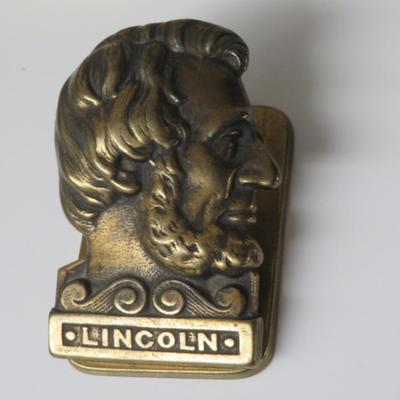 Antique Brass Office Desk Top Paper Holder - Abraham Lincoln