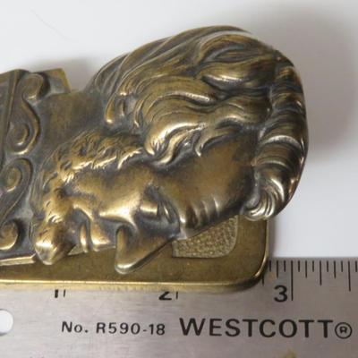 Antique Brass Office Desk Top Paper Holder - Abraham Lincoln