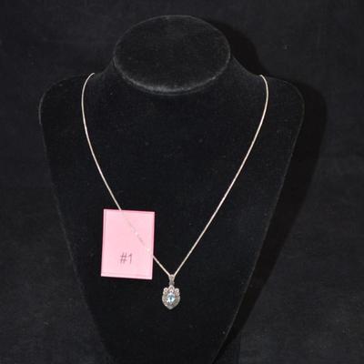 925 Sterling Box Chain w/ Marcasite and Topaz Pendant 20