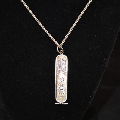 925 Sterling 2 Sided Cartouche + 925 What Chain 24" 12.6g