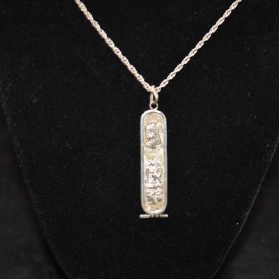 925 Sterling 2 Sided Cartouche + 925 What Chain 24" 12.6g