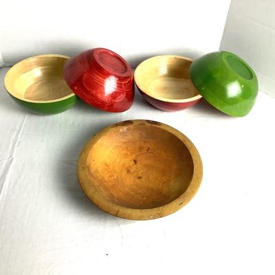 381 Vintage Folding Cloth Basket with Wooden Bowls