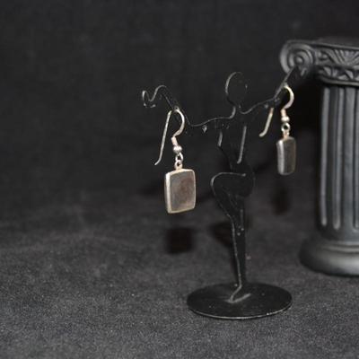 Rectangular 925 Sterling & Abalone Earrings 3.4g