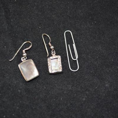 Rectangular 925 Sterling & Abalone Earrings 3.4g