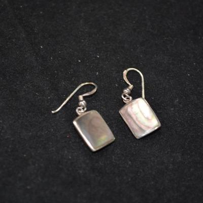 Rectangular 925 Sterling & Abalone Earrings 3.4g