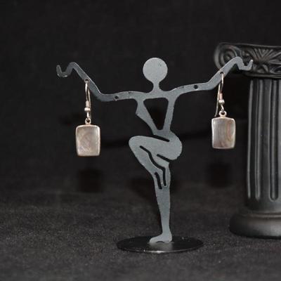 Rectangular 925 Sterling & Abalone Earrings 3.4g
