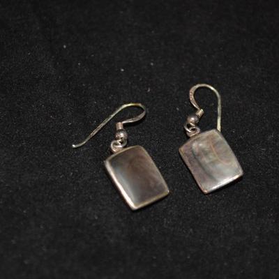Rectangular 925 Sterling & Abalone Earrings 3.4g