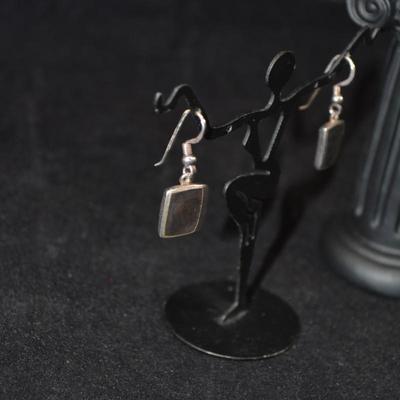 Rectangular 925 Sterling & Abalone Earrings 3.4g