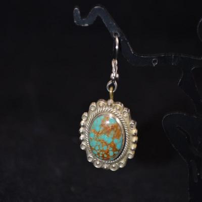 Sterling & Turquoise Oval Drop Earrings 10.5g