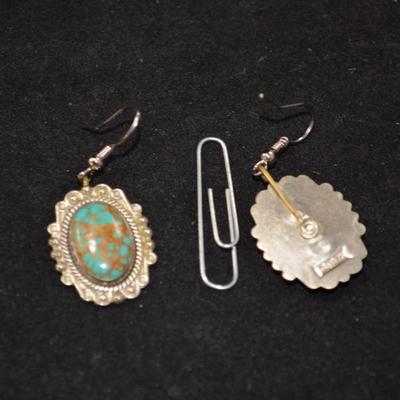 Sterling & Turquoise Oval Drop Earrings 10.5g