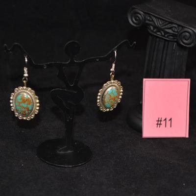 Sterling & Turquoise Oval Drop Earrings 10.5g