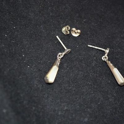 925 Sterling Abalone and Marcasite Drop Earrings 2.4g