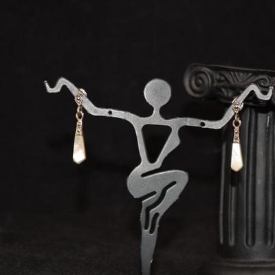 925 Sterling Abalone and Marcasite Drop Earrings 2.4g