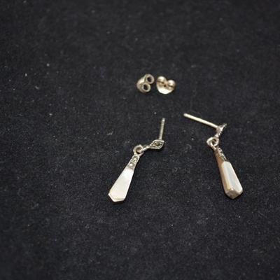 925 Sterling Abalone and Marcasite Drop Earrings 2.4g