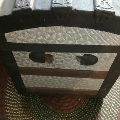 387 Vintage Dome Top Wooden Trunk with Metal Accents
