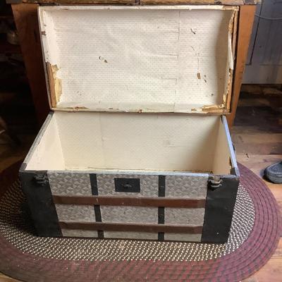 387 Vintage Dome Top Wooden Trunk with Metal Accents