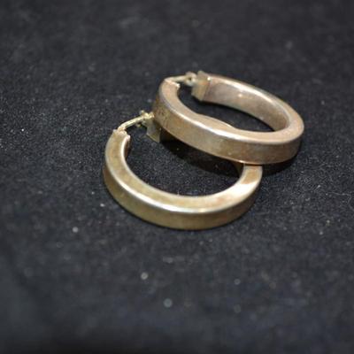 Gold Tone Chunky 925 Sterling Hoop Earrings 7.1g