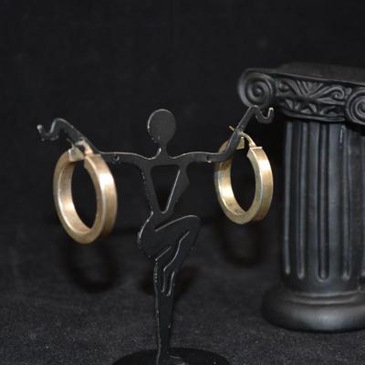 Gold Tone Chunky 925 Sterling Hoop Earrings 7.1g