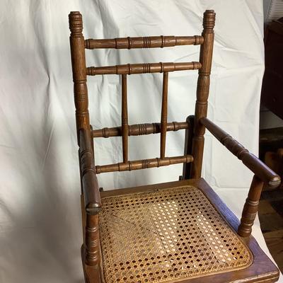 388 Antique Caned Oak Convertible High Chair Stroller Combo and Highchair