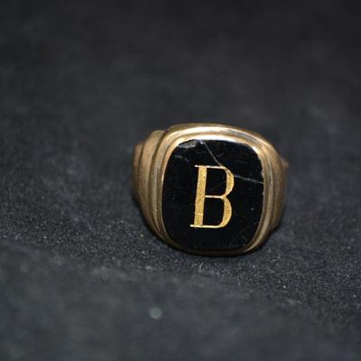 10K Gold "B" Monogrammed Ring Size 11 Cracked 6.2g