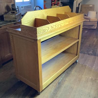 392 Vintage Wooden Rolling Store Display Cart