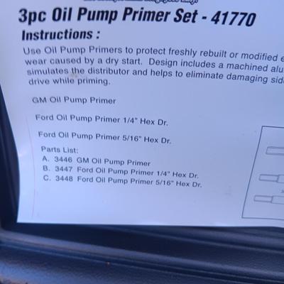NEW 3 PC OIL PUMP PRIMER SET 41770
