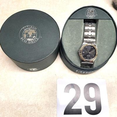 Citizen Eco-Drive Stainless Steel Diamond Bezel Unisex Watch E110-S001421 with Box