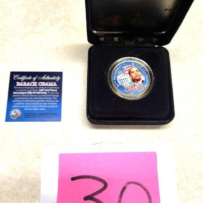 1 Limited Edition Barack Obama 24KT Gold Plated Uncirculated 2008 Commemorative JFK Half Dollar