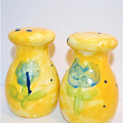 Handpainted Yellow Set with Dots and Flowers 3 1/2"