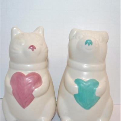 Pink Heart Kitten & Blue Heart Puppy Set 3 3/4"
