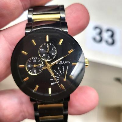 Bulova Men's Black IP Gold Accent Black Dial Modern Watch 98C124