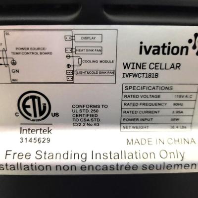 Ivation Wine Fridge, 15-Bottles, Free standing Wine Cooler - 13 1/2 Wide x 20 Depth x 24 1/2 Height
