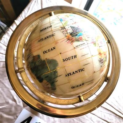 15 Inch Tabletop Gemstone World Globe With 4 Leg Gold Stand