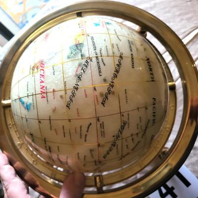 15 Inch Tabletop Gemstone World Globe With 4 Leg Gold Stand