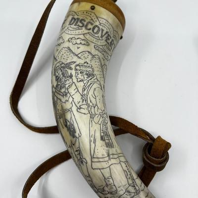 N447 Vintage Powder Horns & Indian Chief Sculpture