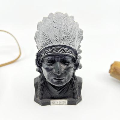 N447 Vintage Powder Horns & Indian Chief Sculpture