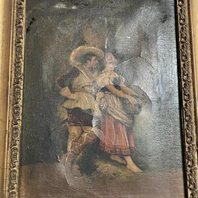 Antique Very Early Dutch School Oil Painting Unknown Artist Frame Size 9.5" x 11.5" w/Large Center Canvas & Frame Damage as...