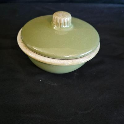 Hull Oven Proof Avocado Green Stoneware Dishes (K-DW)