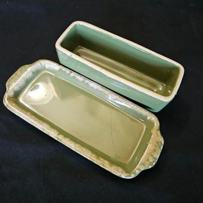 Hull Oven Proof Avocado Green Stoneware Dishes (K-DW)