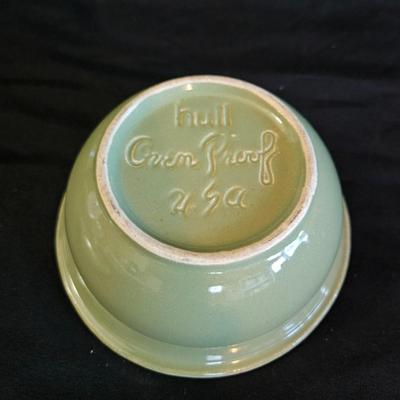 Hull Oven Proof Avocado Green Stoneware Dishes (K-DW)