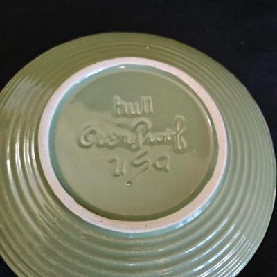 Hull Oven Proof Avocado Green Stoneware Dishes (K-DW)