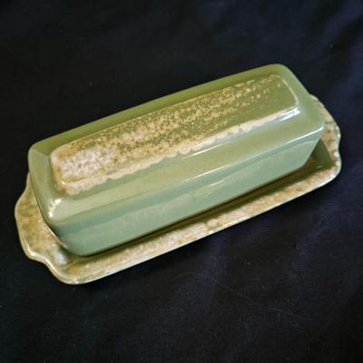 Hull Oven Proof Avocado Green Stoneware Dishes (K-DW)