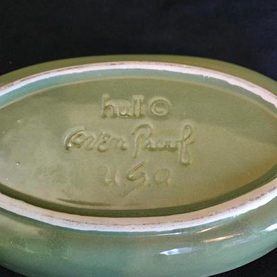 Hull Oven Proof Avocado Green Stoneware Dishes (K-DW)
