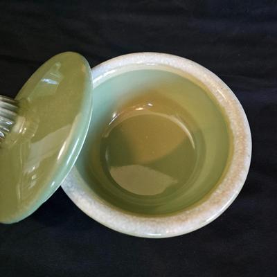 Hull Oven Proof Avocado Green Stoneware Dishes (K-DW)