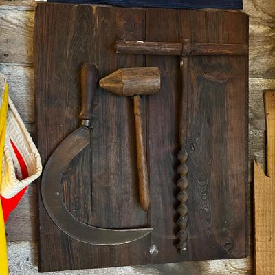 N456 Handmade Antique Tools on Board Display